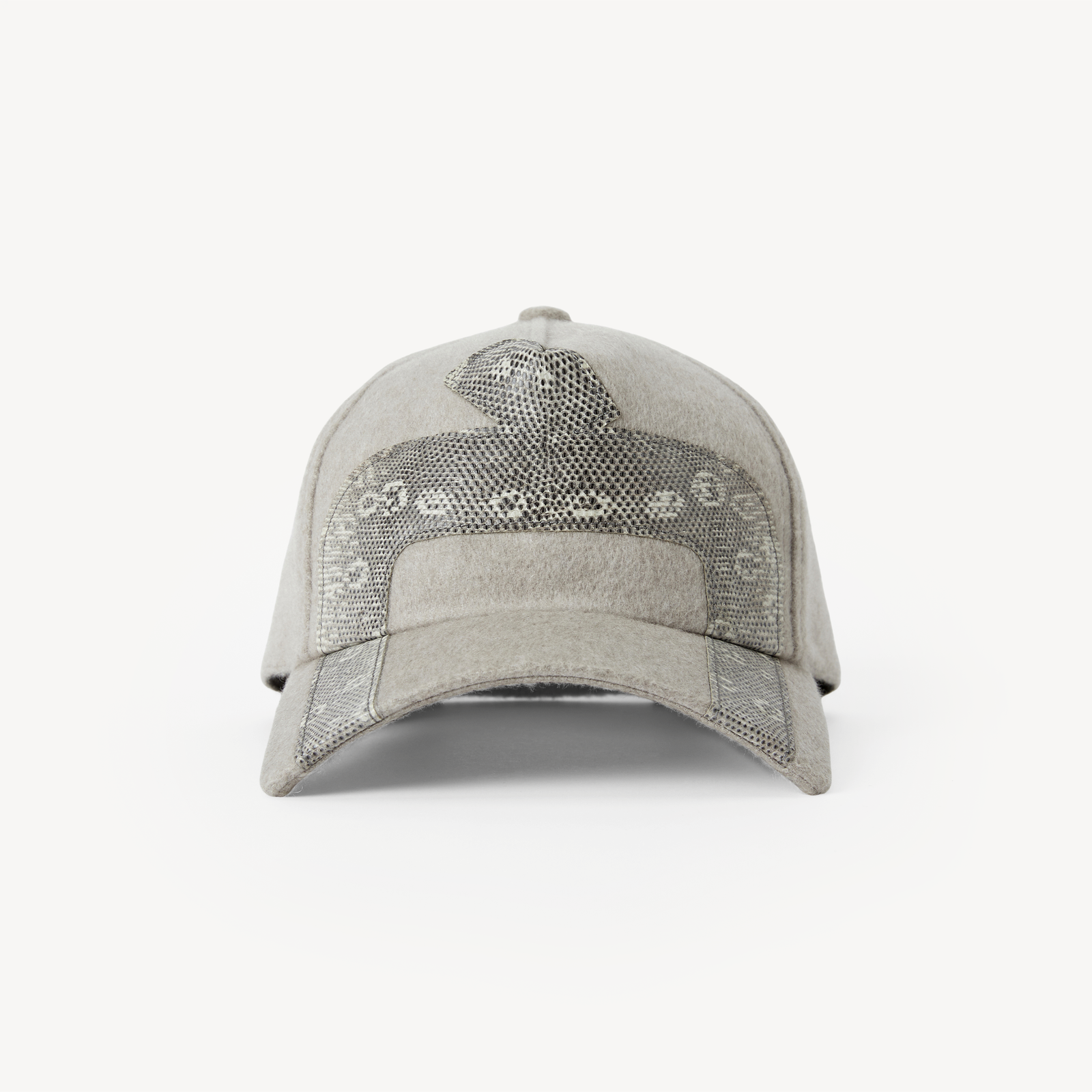 Cashmere Baseball Cap with Lizard Leather Panel and Tile-Eaves Design