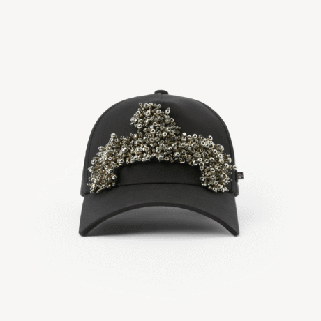 Cotton High-Crown Trucker Hat with Handcrafted 3D Beaded Logo, Tile-Patterned Square Brim