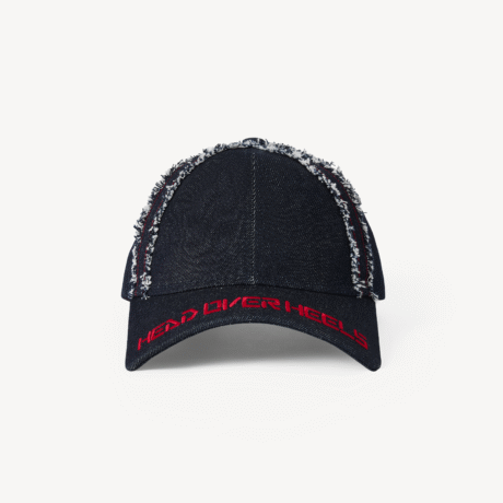 Denim Embroidered Frayed Tile Brim Baseball Cap